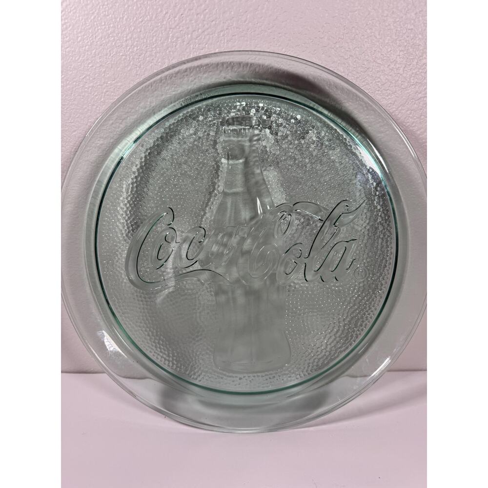 Vintage Coca-Cola Glass Serving Tray, Light Green Tinted Glass Platter